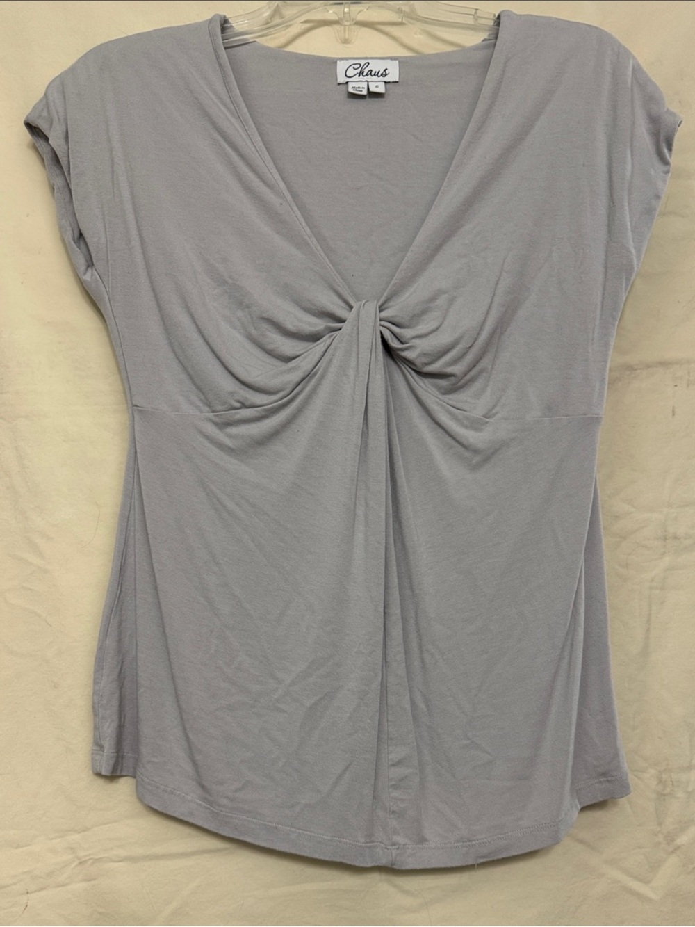 Chaus Women's Light Gray Knot-Front V-Neck Blouse, Sz Small